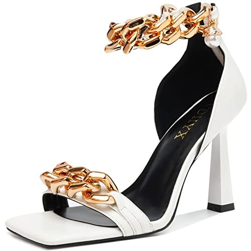 CDHYX Zapatos de tacón alto de mujer con punta abierta cuadrada, sexy, sandalias clásicas con cremallera trasera para fiestas de boda.