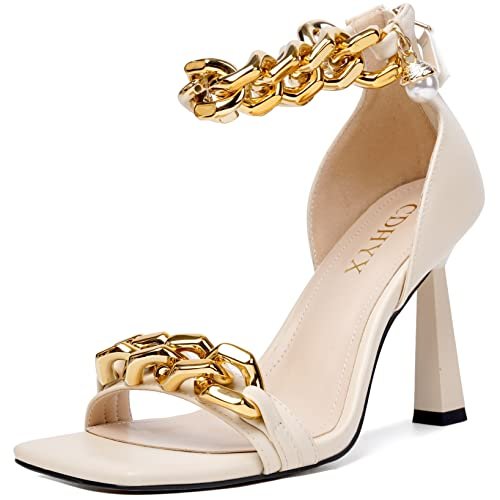 CDHYX Zapatos de tacón alto de mujer con punta abierta cuadrada, elegantes y sexys, sandalias clásicas con cremallera trasera para fiestas de boda.