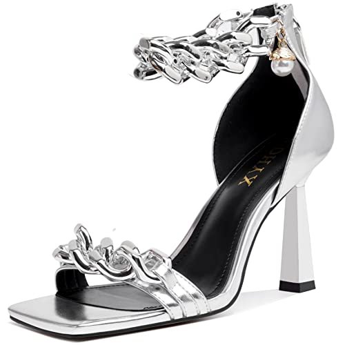 CDHYX Zapatos de tacón alto de mujer con punta abierta cuadrada, elegantes y sexys, sandalias clásicas con cremallera trasera para fiestas de boda.