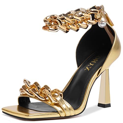 CDHYX Zapatos de tacón alto de mujer con punta abierta cuadrada, elegantes y sexys, sandalias clásicas con cremallera trasera para fiestas de boda.
